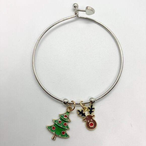 Deja Vu Kreations Jewelry - Rudolph the Red-Nosed Reindeer and Christmas Tree Bangle Charm Bracelet